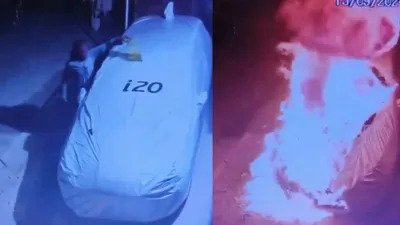 ghazipur viral video  youth set car on fire at parking lot  fir registered