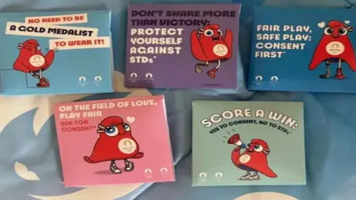 paris olympics 2024  phryge themed condoms with quirky slogans distributed to athletes