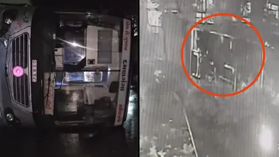 roadways sleeper bus overturns in surat  gujarat  driver allegedly drunk  incident captured on cctv