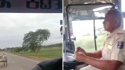 watch  karnataka bus driver filming reel while driving collides with bullock cart  injuring farmers and killing two bulls in hubli