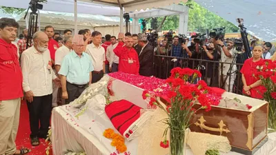 top political leaders pay emotional tribute to sitaram yechury at cpi m headquarters in delhi