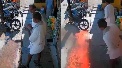 caught on cctv  andhra man s beedi break sparks fire  burns shops and vehicles   watch