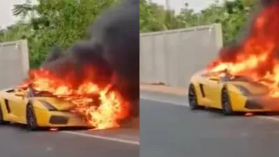 hyderabad shock  rs 1 crore lamborghini destroyed in blaze amid money dispute