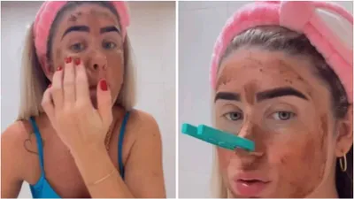 bizarre beauty trend  woman applies her own poop as face mask