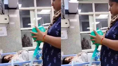 watch  patient doesn t get ventilator in delhi s premier hospital  relatives forced to  pump  air