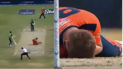 bowler seriously injured after being hit on the head in major league cricket  watch video