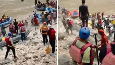 video shows rafting guides and tourists battling each other with paddles in rishikesh