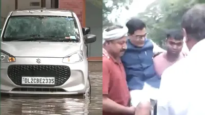 ram gopal yadav carried to vehicle from flooded government bungalow  viral video amuses social media users