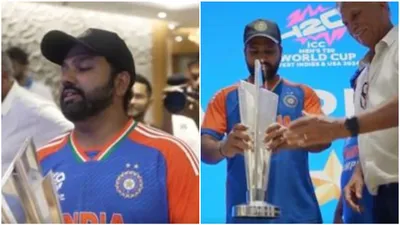 watch  rohit sharma brings t20 world cup trophy to bcci headquarters