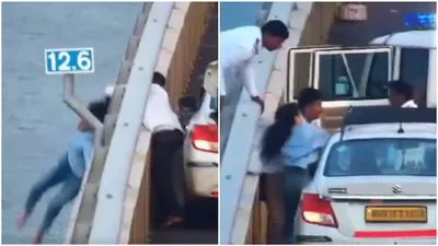 cctv captures atal setu bridge rescue  woman pulled back from suicide attempt by alert driver and cops