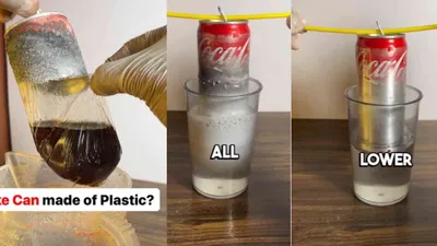 watch   man uses drain cleaner to dissolve coca cola can  revealing hidden  plastic  layer inside