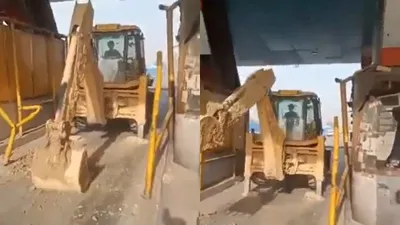 bulldozer terror  driver refuses to pay toll  destroys booth in hapur