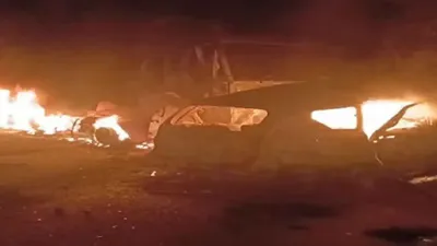 uttar pradesh  eight burnt alive after car suffers tyre burst  rams dumper head on