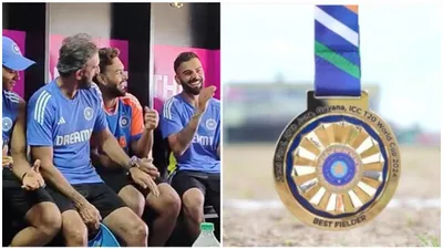 dinesh karthik presents best fielder medal to india s star on the field