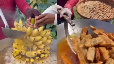 bunch of bananas in boiling oil  weird pakoda recipe shakes internet   watch