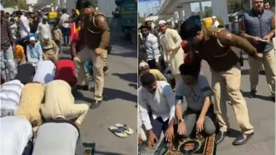 delhi policeman caught kicking muslim men offering namaz on road  probe ordered